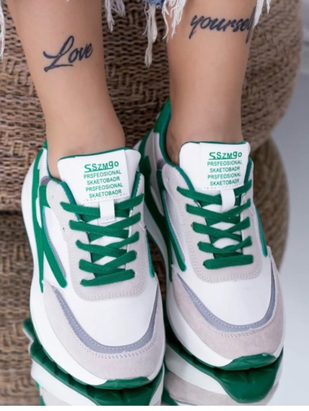 Women's White & Green Athletic Sneakers firm price